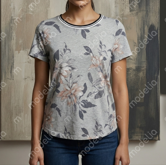 Calvin Klein Tops - Calvin Klein Performance Stretch Floral (Gray Purple Cream) Short Sleeve Top- Lg